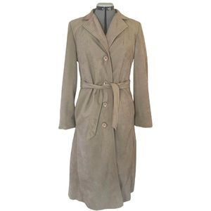 Vintage 1970s Soft Faux Suede Trenchcoat coat jacket long m medium 8 10 overcoat
